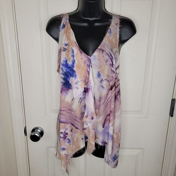 Madison Marcus raw hem silk ruffle front camisole tank medium - Picture 1 of 7